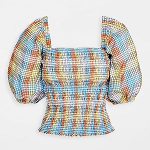 GANNI Seersucker Check Blouse